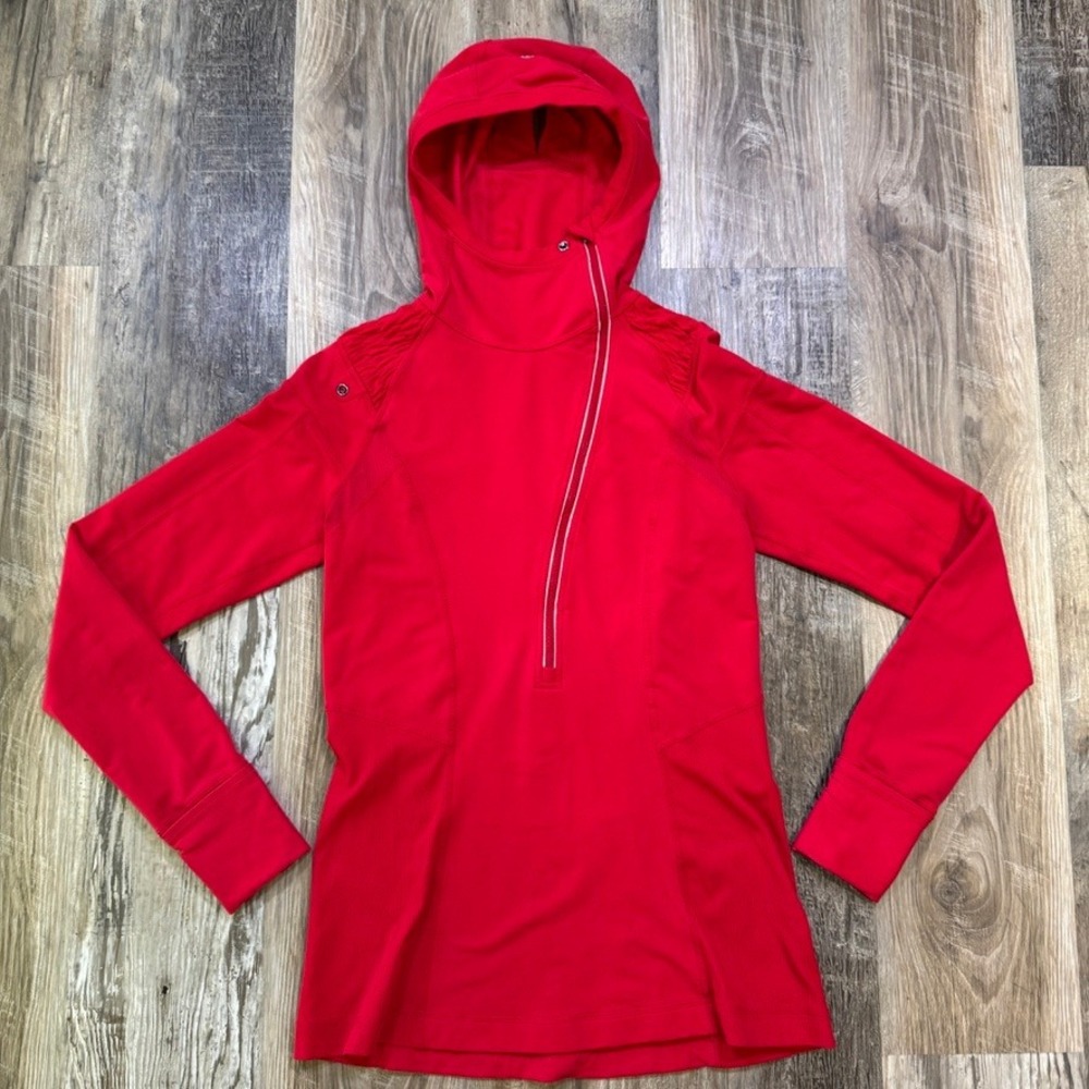 Lululemon Run For It Pullover Women 8 Currant Red Cross Train Pony Tail Hood - Picture 2 of 14